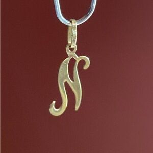 14K Yellow Gold Initial Letter N Pendant Charm Bracelet Alphabet Letter N